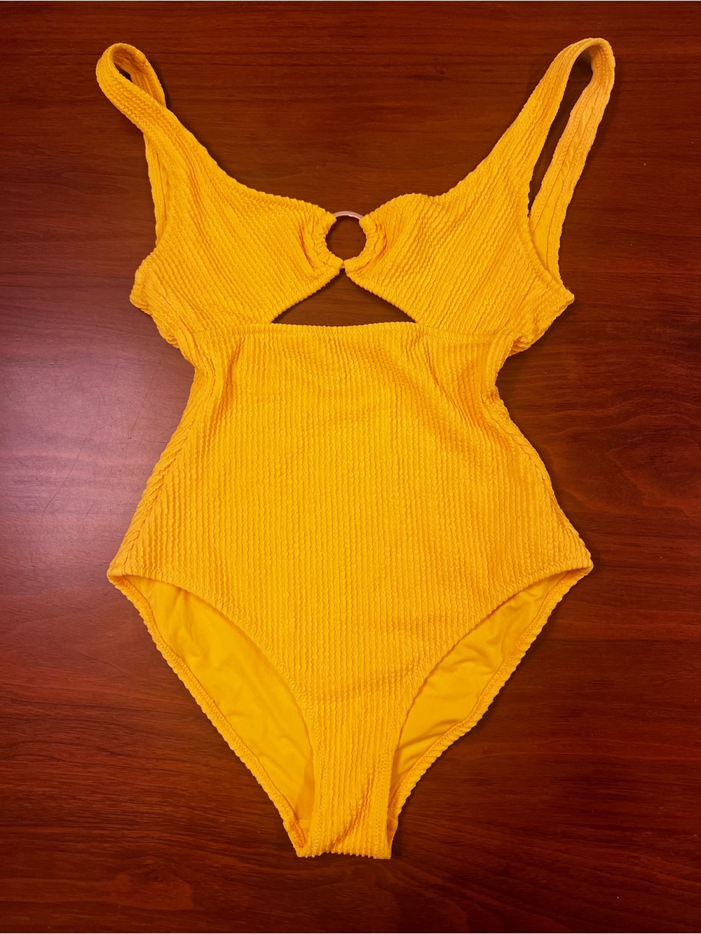Aerie REAL GOOD Yellow Crinkle Ring Cutout One Piece Swimsuit Size XS